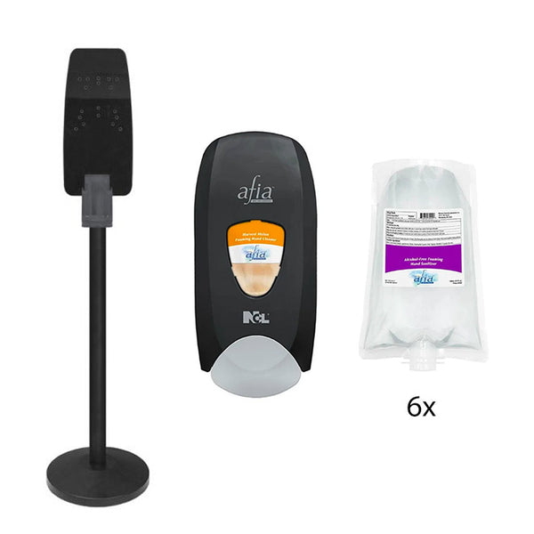 Afia Alcohol Free Hand Sanitzer Package - Case Of 6 w/Dispenser & Stand